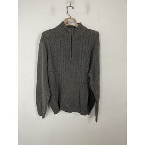 Haggar Mens Sweater XL Gray 1/4 Zip Cable Knit Wool Fisherman Rustic Outdoor